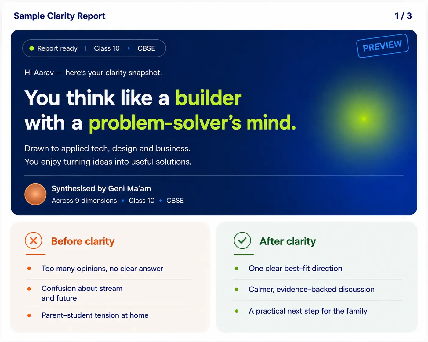 Sample Clarity Report overview